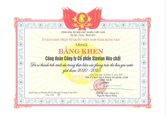 250923_Công đoàn CTCP Stavian Hoá Chất vinh dự nhận bằng khen_Bằng khen.